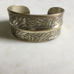 Vintage Silver & Brass Etched Cuff Bracelet